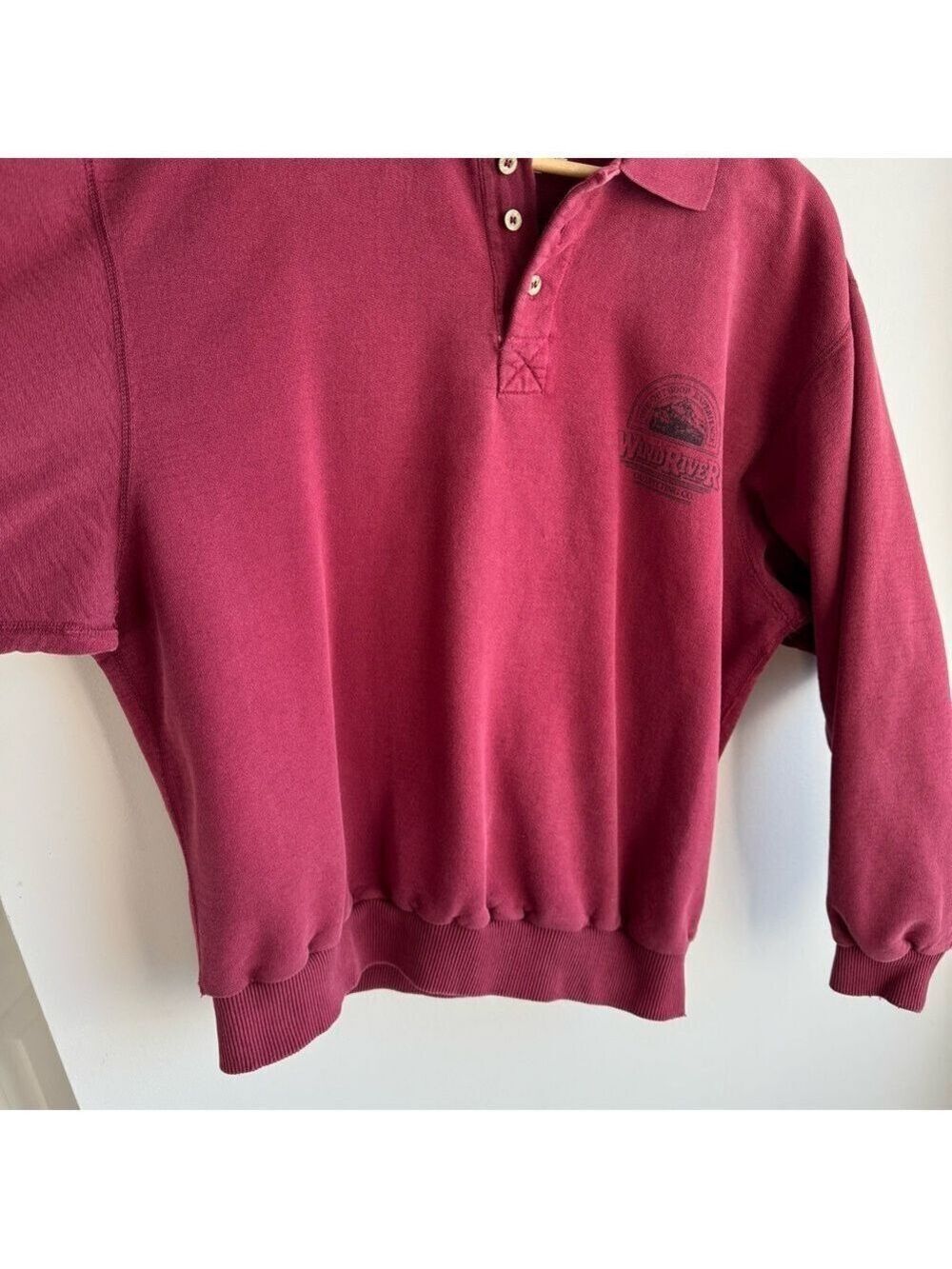 Vintage Cotton Pullover Sweatshirt Sz M Maroon Distressed Worn In Casual GUC - Picture 5 of 13